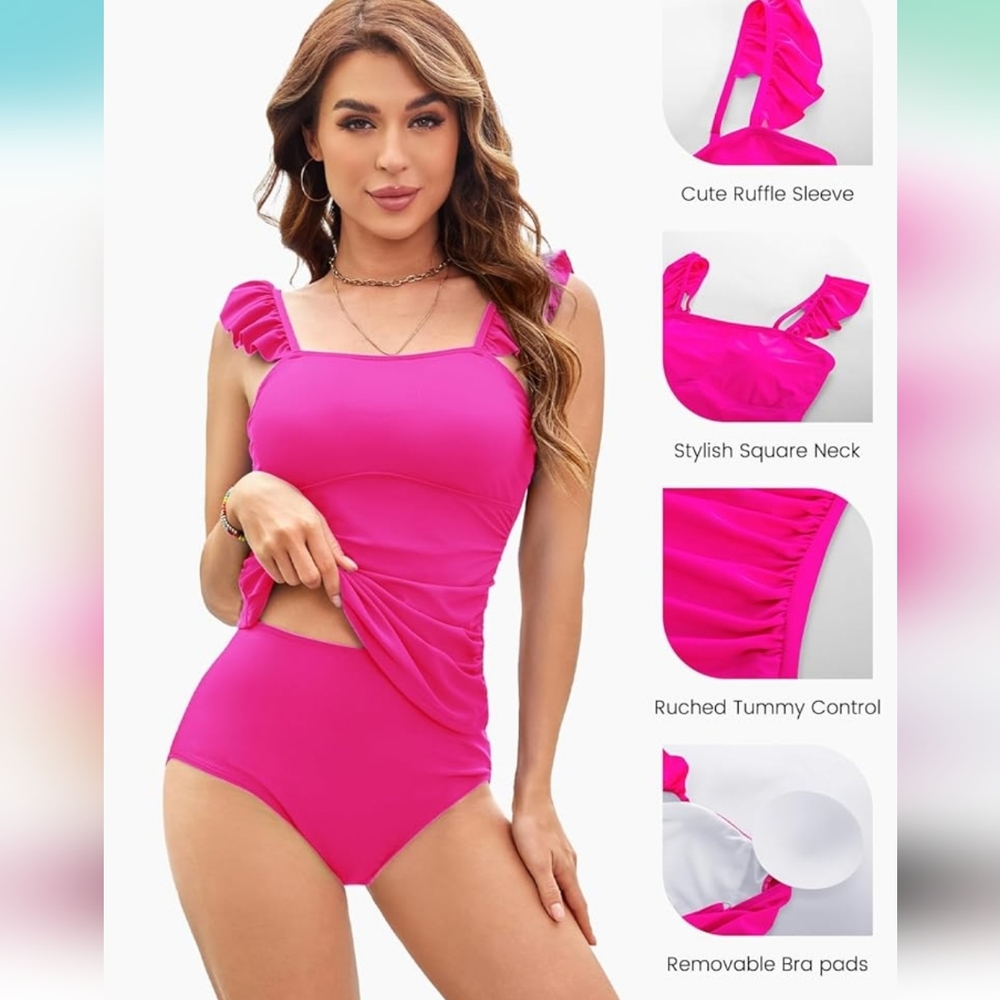 Vibrant Pink Ruffle Swimsuit - Picture 2 of 6
